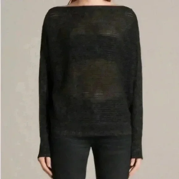 All Saints Elle Metallic Open Knit Jumper Black Long Sleeve Size  M/L - Picture 2 of 13
